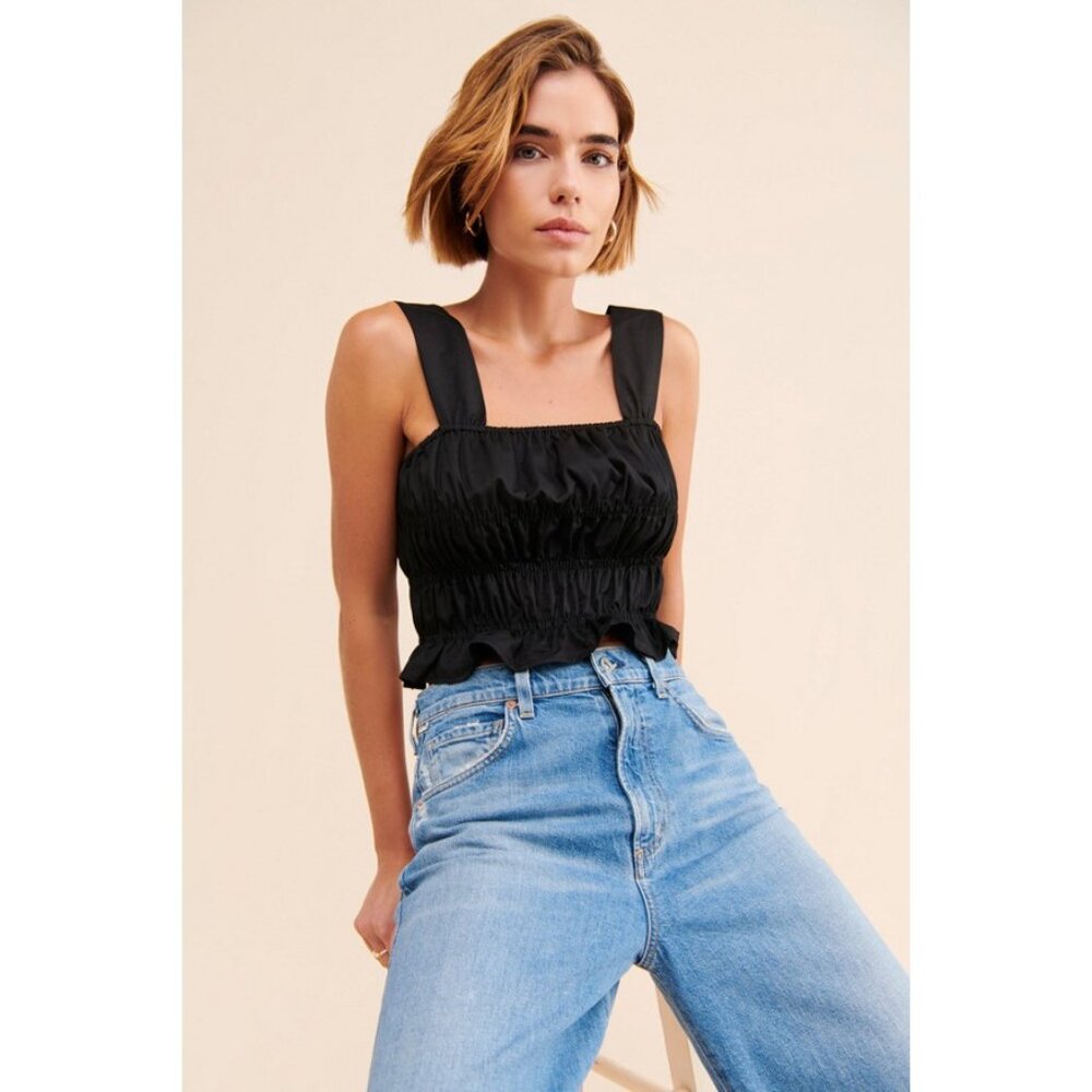 ENDLESS ROSE Women's Smocked Ruffle Top Size XS In Black - Picture 3 of 11